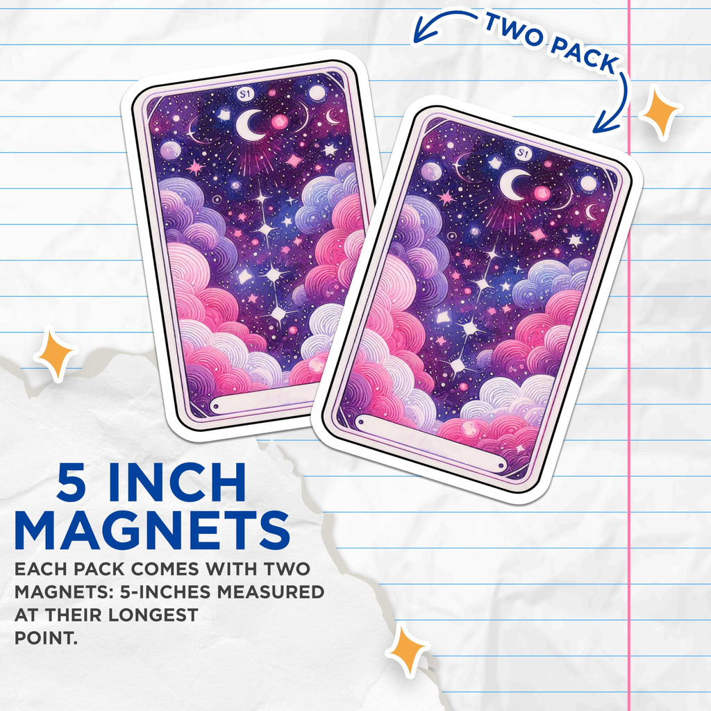 (2 Pack) Cosmic Night Sky Magnets - Dreamy Pastel Galaxy Decor - Ethereal Star Moon Clouds Aesthetic - 5 Inches On Longest Side - Thick Durable Magnet - Made in USA - MAG21477