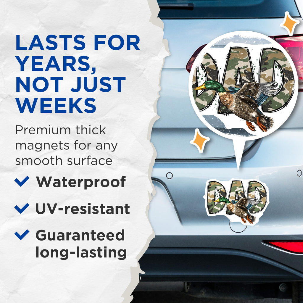 (2 Pack) Camo Dad Hunting Magnets - Mallard Duck Hunter Magnets - Father's Day Present for Outdoorsmen - 5 Inches On Longest Side - Thick Durable Magnet - Made in USA - MAG28029
