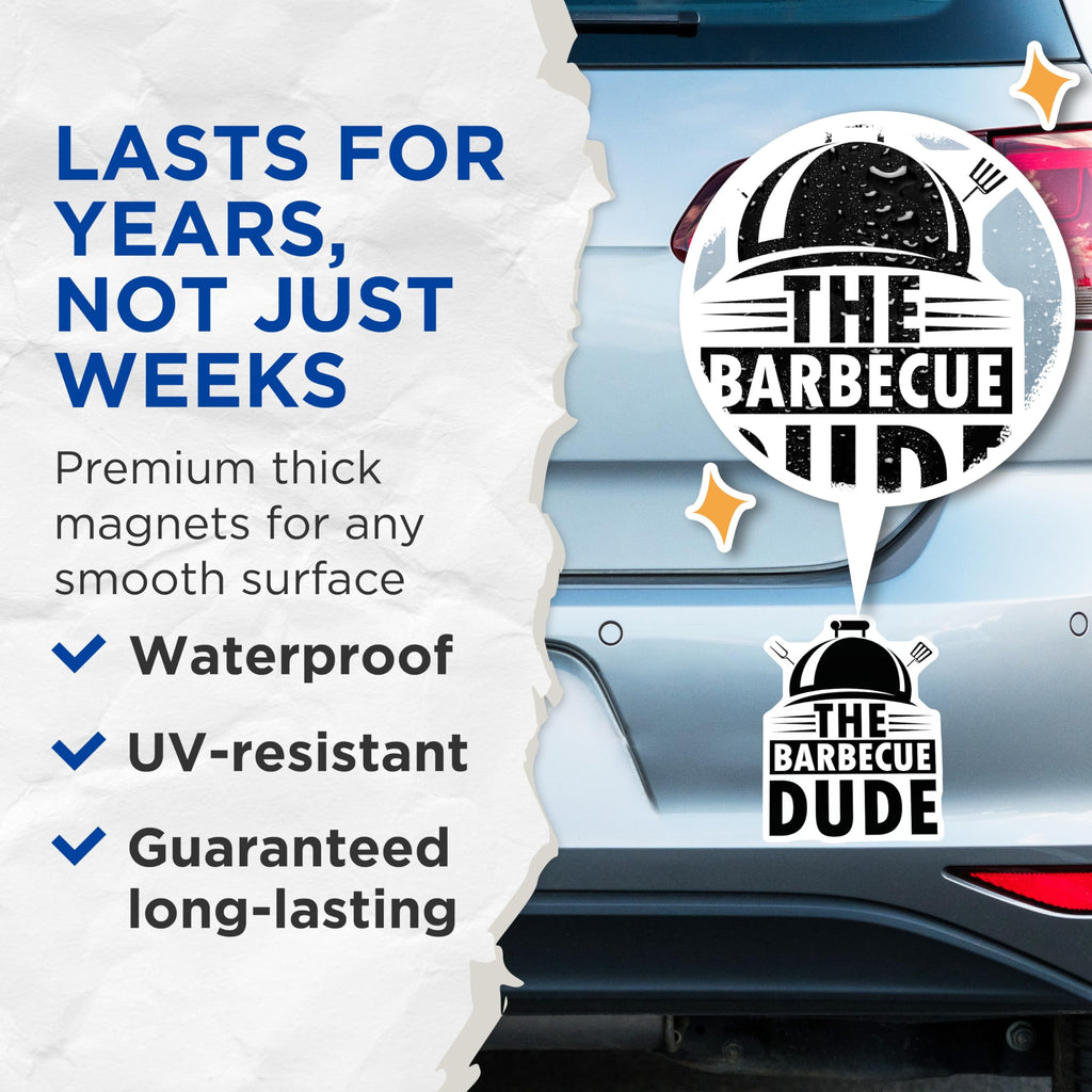 (2 Pack) Barbecue Dude Magnets - Grill Master Kitchen Decor - Funny BBQ Smoker Accessory - Man Cave Refrigerator Art - 5 Inches On Longest Side - Thick Durable Magnet - Made in USA - MAG20357