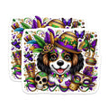 (2 Pack) Mardi Gras Dog Magnets - Cavalier King Charles - Party Decorations Fridge Magnets - 5" On Longest Side - Premium Magnet - for Cars, Refrigerators, Toolboxes, Lockers - Made in USA - MAG16073