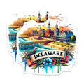 (2 Pack) Delaware Scenic Stickers - Vintage Beach Town Art - Coastal State Souvenir Decals - 5" On Longest Side - Sticks to Smooth Flat Surfaces - Made in USA - BMCS6815