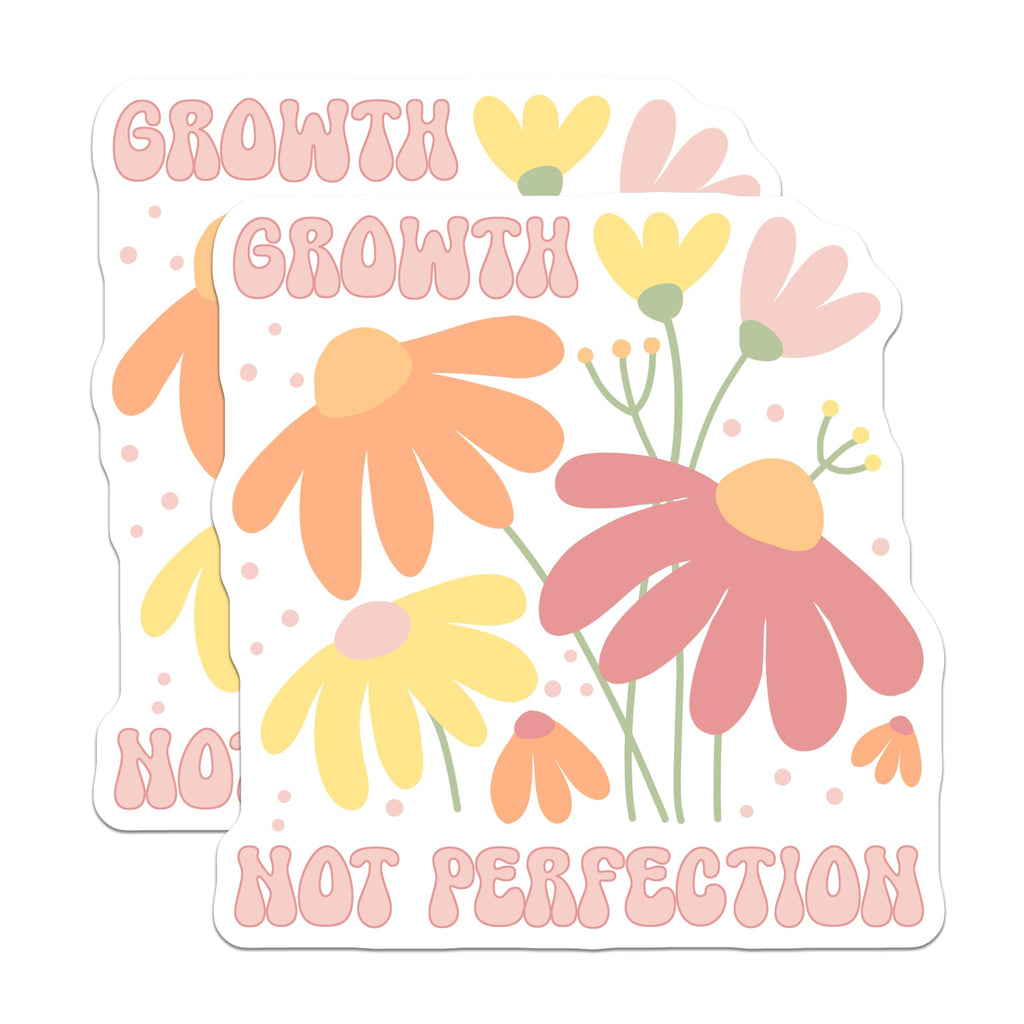 (2 Pack) Growth Not Perfection Magnets - Floral Magnets - Positive Affirmation Decor - 5" On Longest Side - Premium Magnet - for Cars, Refrigerators, Toolboxes, Lockers - Made in USA - MAG18946