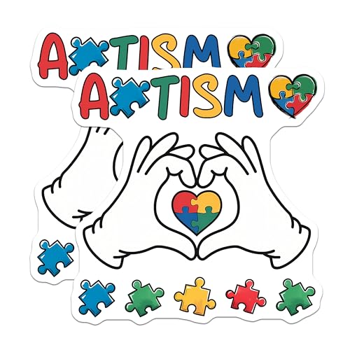 (2 Pack) Puzzle Piece Theme Magnet - Heart and Hands Design - 5" On Longest Side - Sticks to Smooth Flat Surfaces - Made in USA - MAG9703