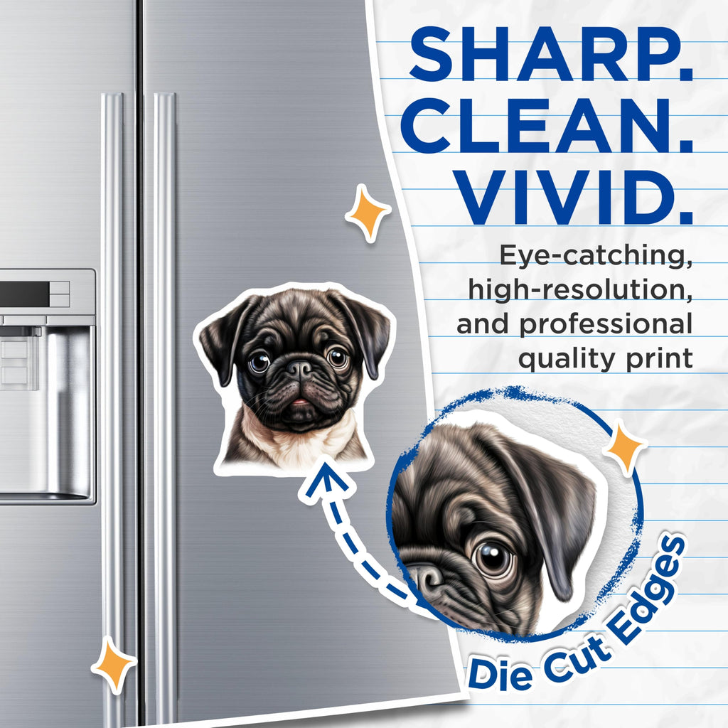 (2 Pack) Black Pug Puppy Magnets - Cute Dog Lover Pet Parent Accessory - Animal Art Fridge Decor - 5 Inches On Longest Side - Thick Durable Magnet - Made in USA - MAG28793