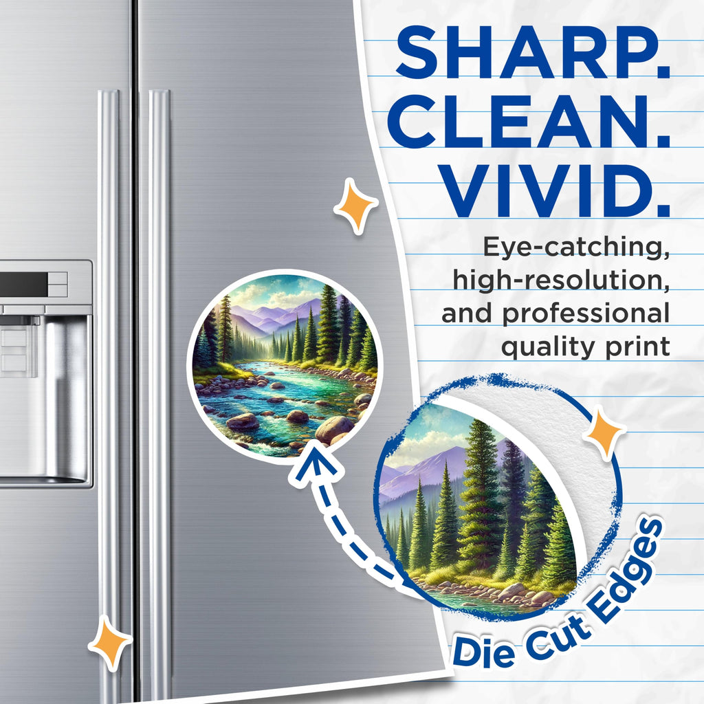 (2 Pack) River Magnets - Mountain Scene - Nature Lover Present - 5" On Longest Side - Premium Magnet - for Cars, Refrigerators, Toolboxes, Lockers - Made in USA - MAG18711