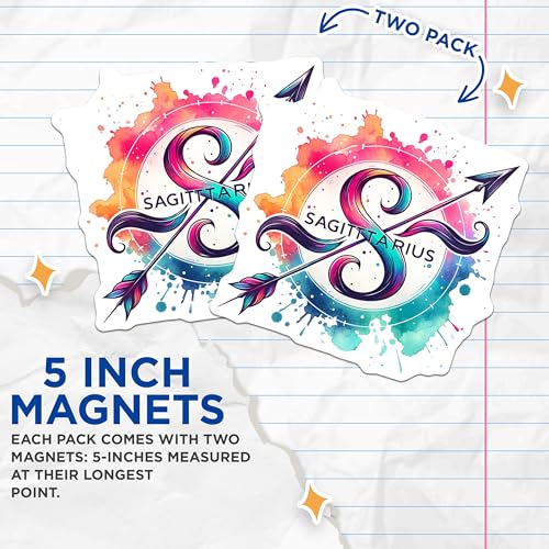 (2 Pack) Sagittarius Astrology Magnets - Zodiac Sign Art - Astrology Symbol Magnet Set - 5" On Longest Side - for Cars, Fridges, Toolboxes - Made in USA - MAG6915