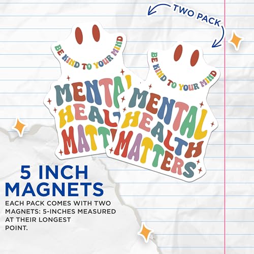 (2 Pack) Be Kind to Your Mind Magnets - Mental Health Matters - Inspirational Quote - 5" On Longest Side - for Cars, Refrigerators, Toolboxes, Lockers - Made in USA BMCS3243