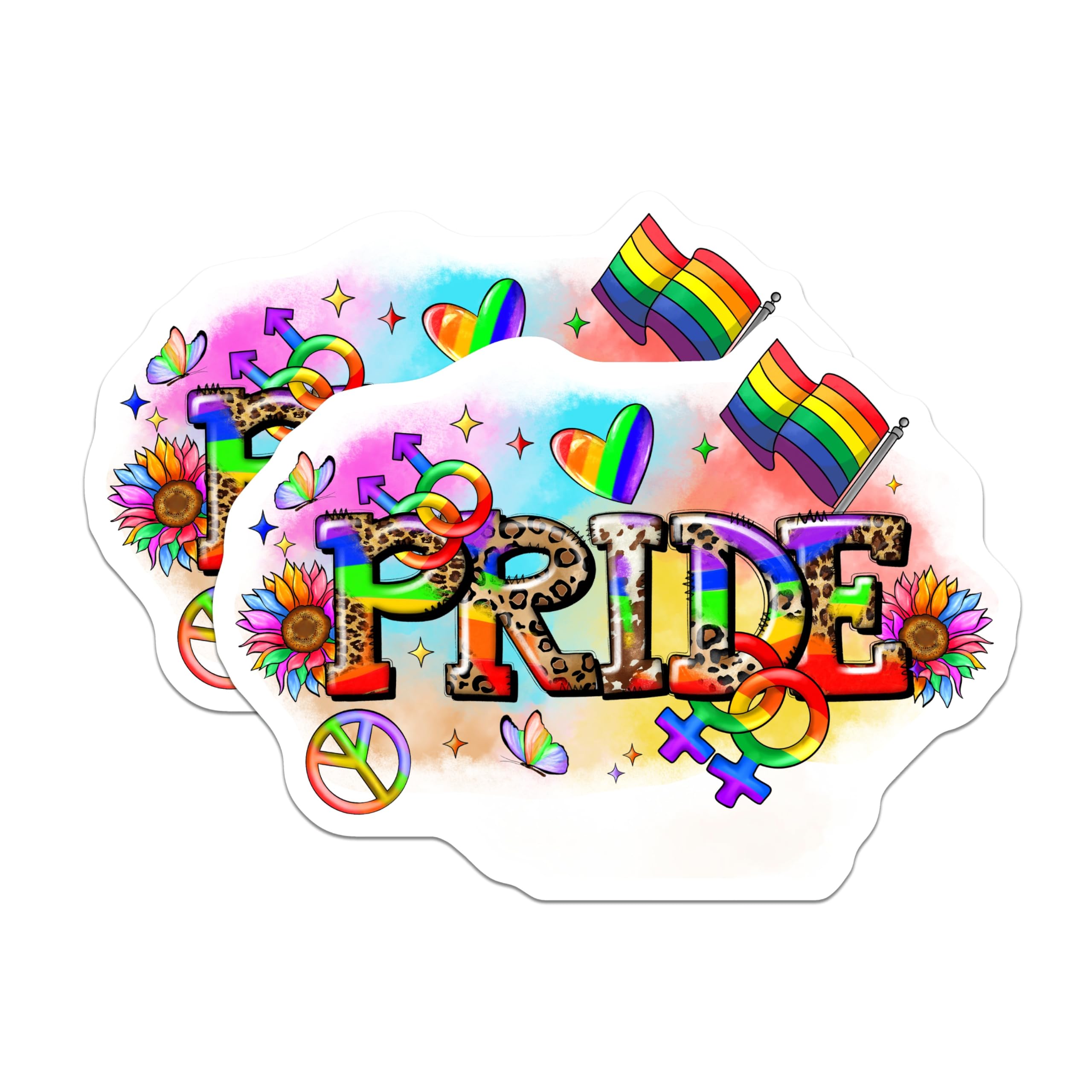 (2 Pack) Pride Rainbow Magnets - LGBTQ+ Affirmation Decor - Leopard Cow Print Equality Support Fridge Art - 5 Inches On Longest Side - Thick Durable Magnet - Made in USA - MAG27735