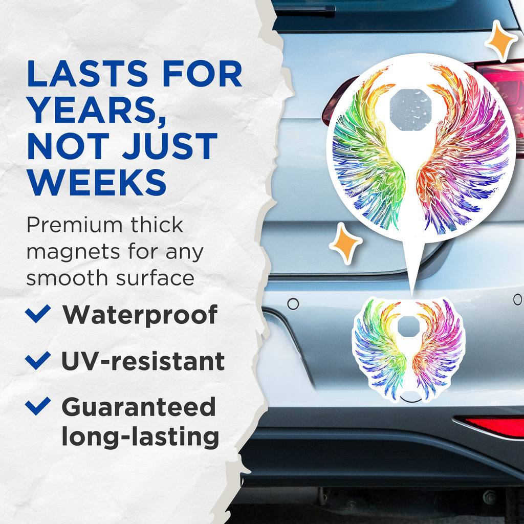 (2 Pack) Rainbow Wings Magnets - Angelic Feather Design - Vibrant LGBTQ Pride Decor - Spiritual Art Expression - 5 Inches On Longest Side - Thick Durable Magnet - Made in USA - MAG38019