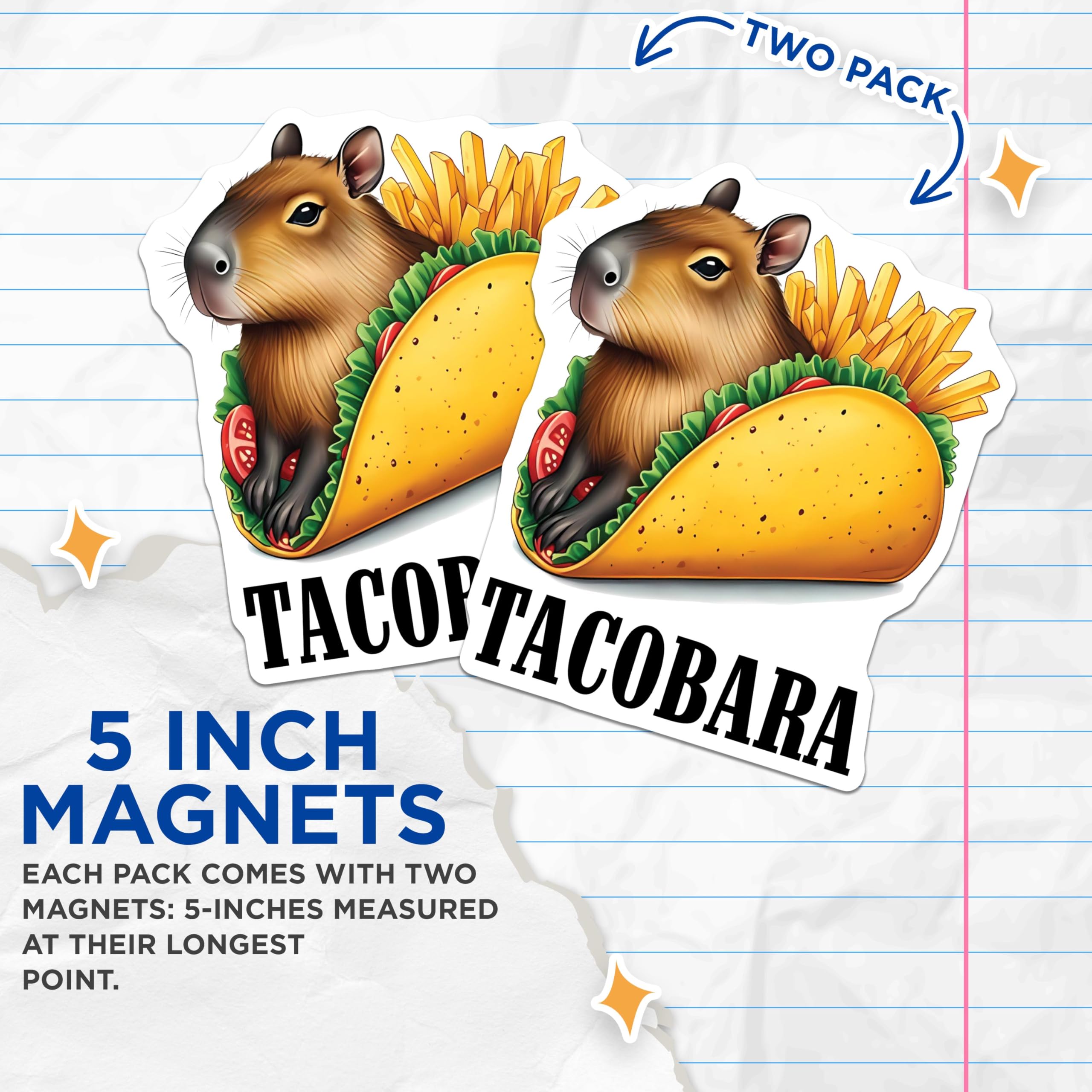 (2 Pack) Tacobara Magnets - Fun Capybara Taco Art Magnets - Cute Animal Fridge Magnets - 5" On Longest Side - for Cars, Fridges, Toolboxes - Made in USA - MAG3748