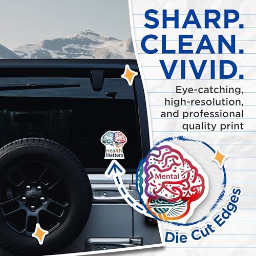 (2 Pack) Mental Health Matters Stickers - Mental Wellness Stickers - Brain Art Stickers - 5" On Longest Side - Sticks to Smooth Flat Surfaces - Made in USA - BMCS4887