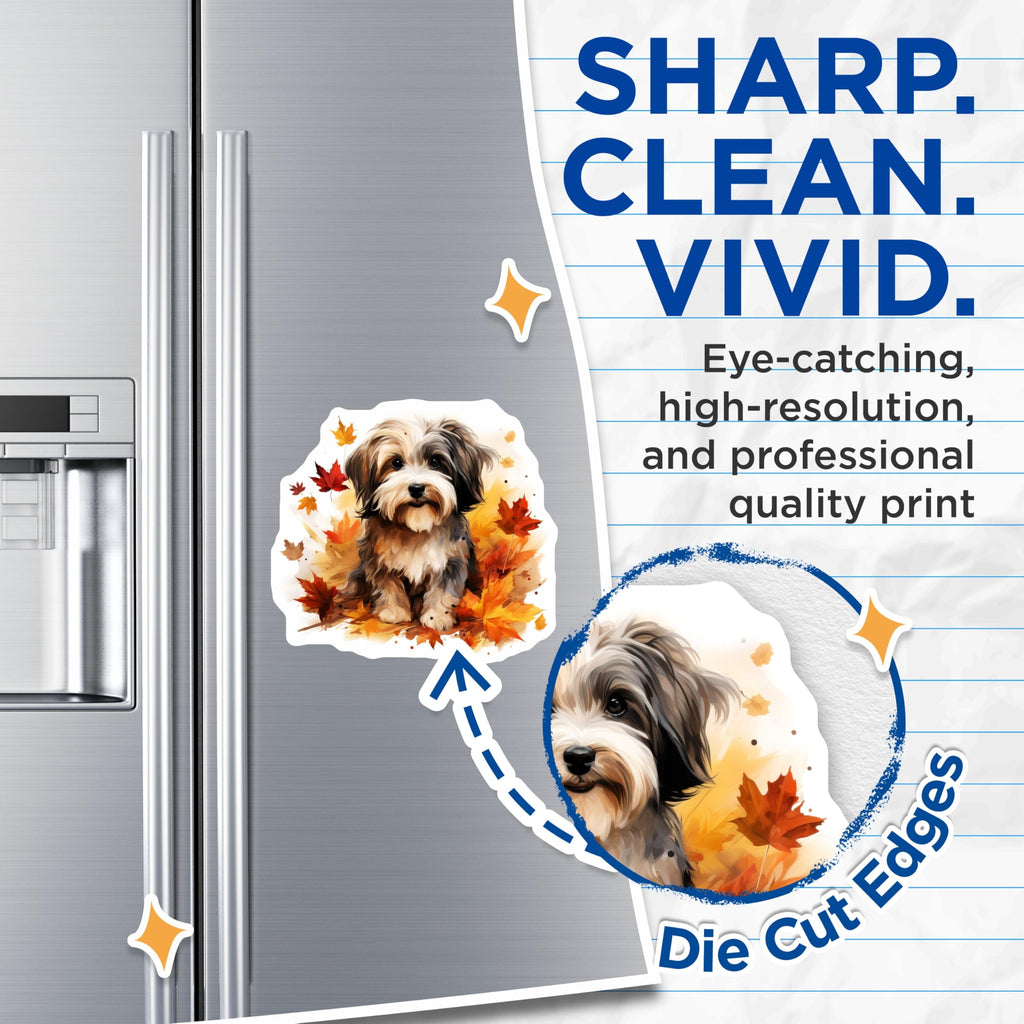 (2 Pack) Cute Autumn Dog Magnets - Fall Puppy Refrigerator Decor - Pet Owner Kitchen Accessory - 5 Inches On Longest Side - Thick Durable Magnet - Made in USA - MAG30002