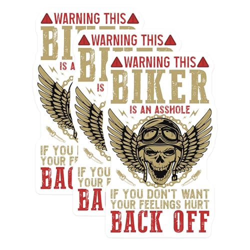 (3 Pack) Biker Decals - Skull with Wings - Funny Biker Stickers - 3 Inches On Longest Side - Easy Peel & Apply - Made in USA - 3MCS4404