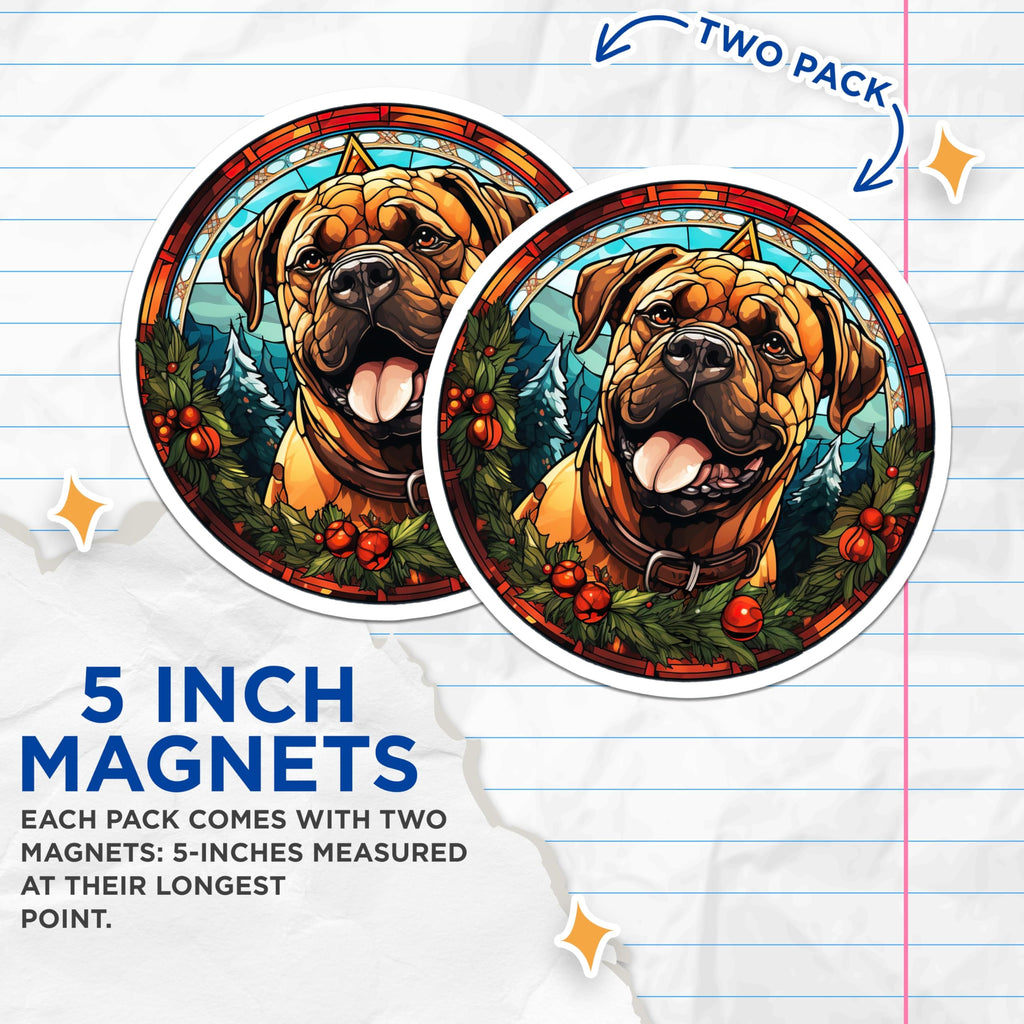 (2 Pack) Stained Glass Dog Magnets - Christmas Pet Fridge Decor - Winter Holiday Accent - 5 Inches On Longest Side - Thick Durable Magnet - Made in USA - MAG29895