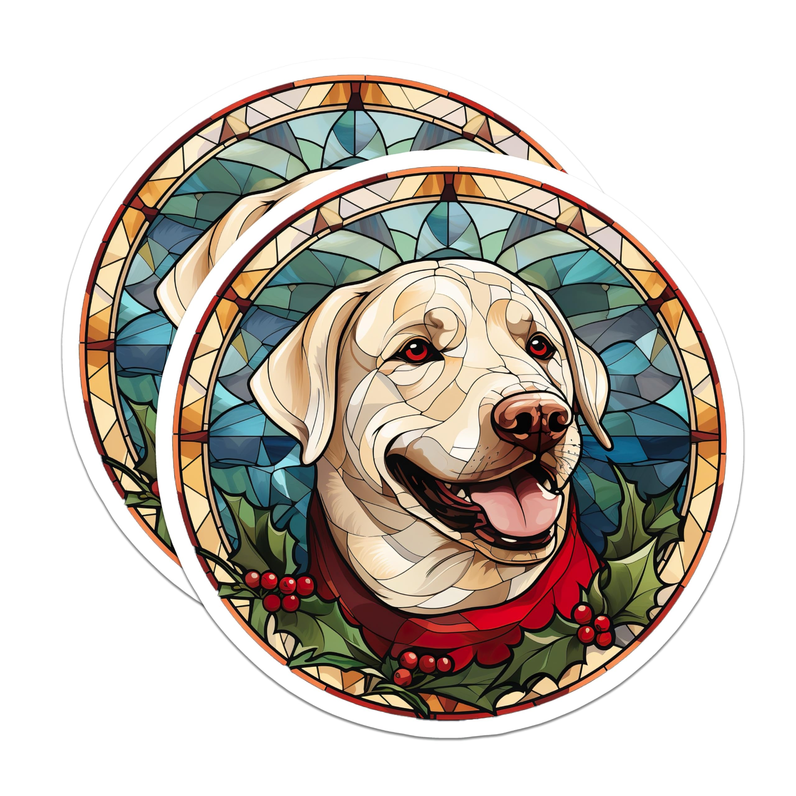 (2 Pack) Stained Glass Labrador Magnets - Christmas Dog Holiday Decor - Yellow Lab Pet Refrigerator Art - 5 Inches On Longest Side - Thick Durable Magnet - Made in USA - MAG26815