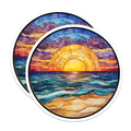 (2 Pack) Stained Glass Sunset Magnets - Ocean Beach Scene - Boho Coastal Decor - 5 Inches On Longest Side - Thick Durable Magnet - Made in USA - MAG25932