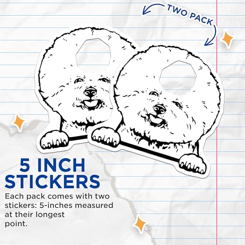 (2 Pack) Fluffy Dog Stickers - Cute Pet Stickers - Adorable Dog Face Stickers - Puppy Love Decals - Dog Fan Stickers Pack - 5" On Longest Side - Sticks to Smooth Flat Surfaces - Made in USA - BMCS4049
