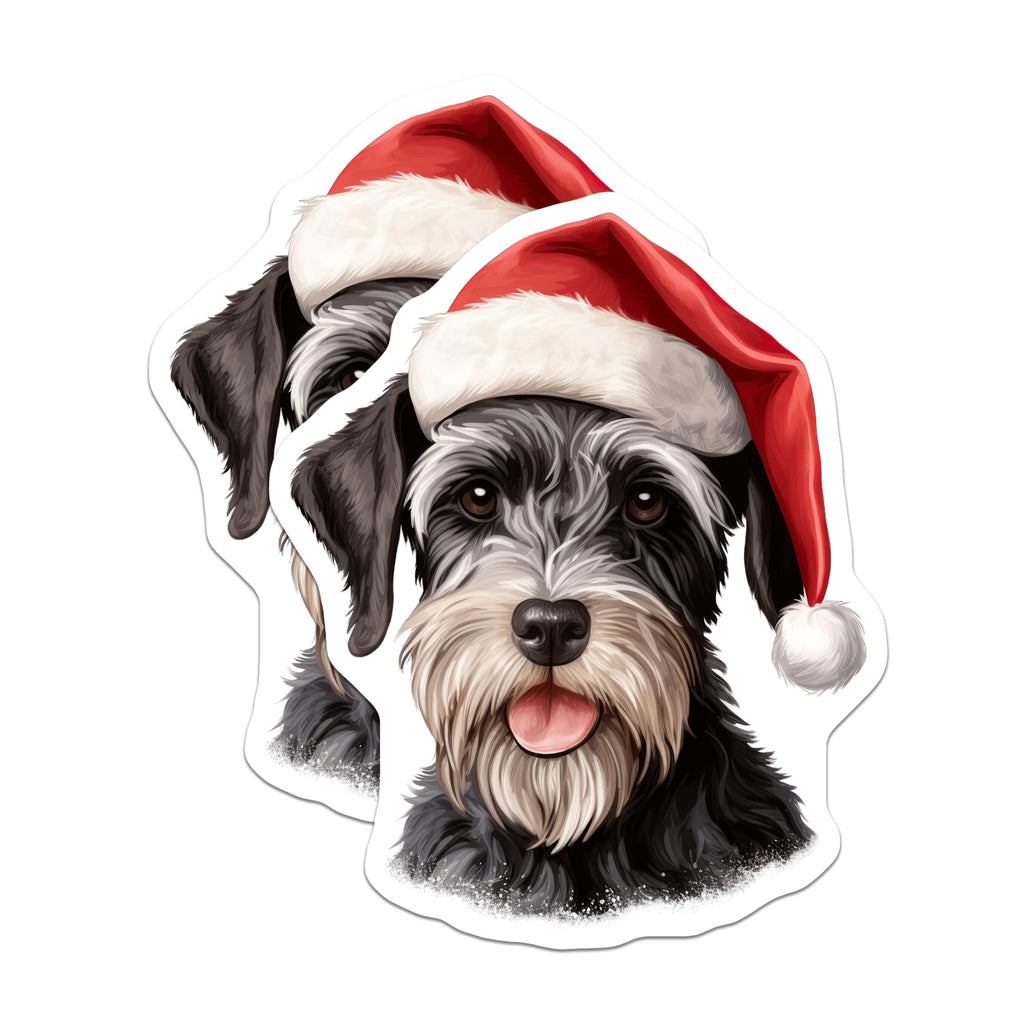 (2 Pack) Christmas Schnauzer Magnets - Santa Hat Dog Decor - Pet Lover Refrigerator Accents - 5 Inches On Longest Side - Thick Durable Magnet - Made in USA - MAG28430