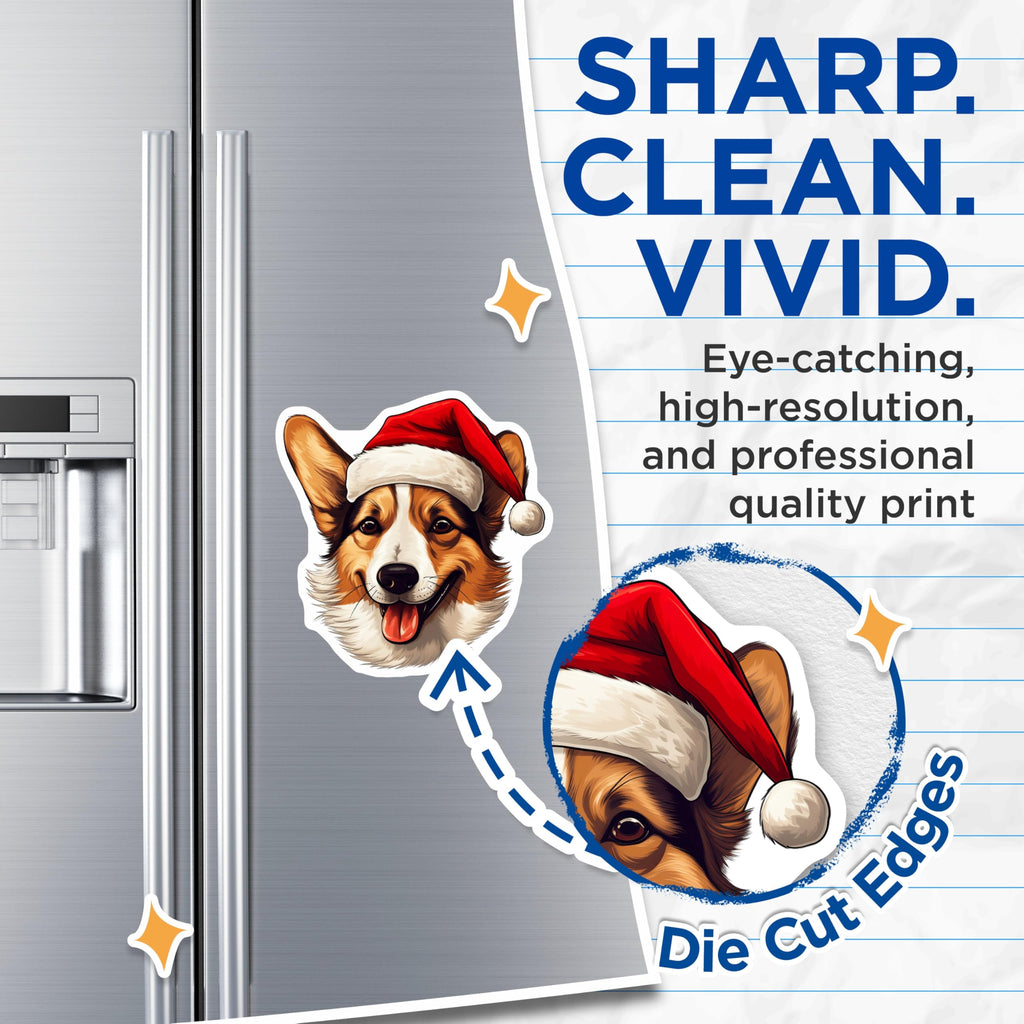 (2 Pack) Corgi Christmas Magnets - Santa Dog Refrigerator Decor - Holiday Pet Lover Accessories - 5 Inches On Longest Side - Thick Durable Magnet - Made in USA - MAG28466