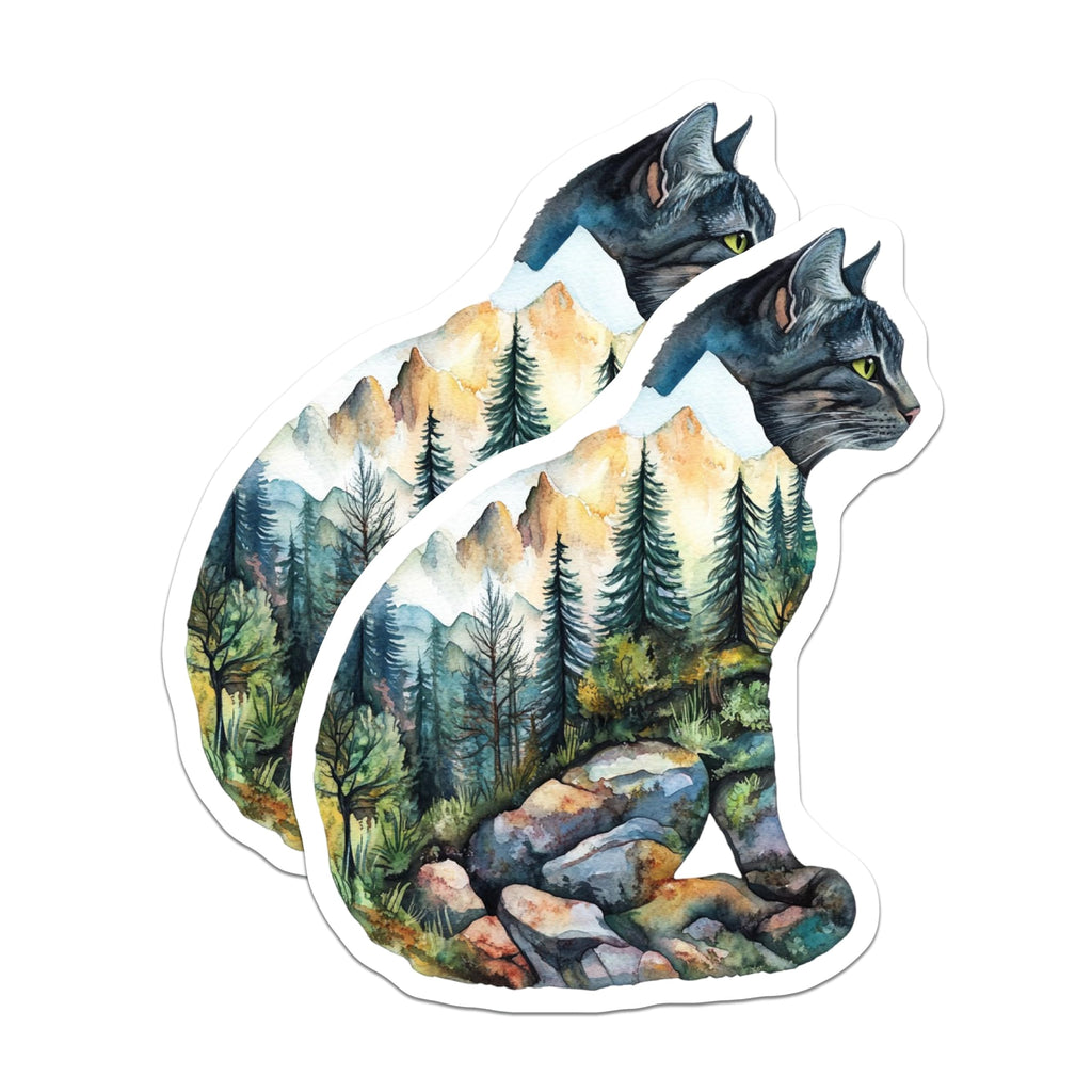 (2 Pack) Cat Landscape Magnets - Mountain Cat Art - Unique Fridge Decoration - 5" On Longest Side - Premium Magnet - for Cars, Refrigerators, Toolboxes, Lockers - Made in USA - MAG14927