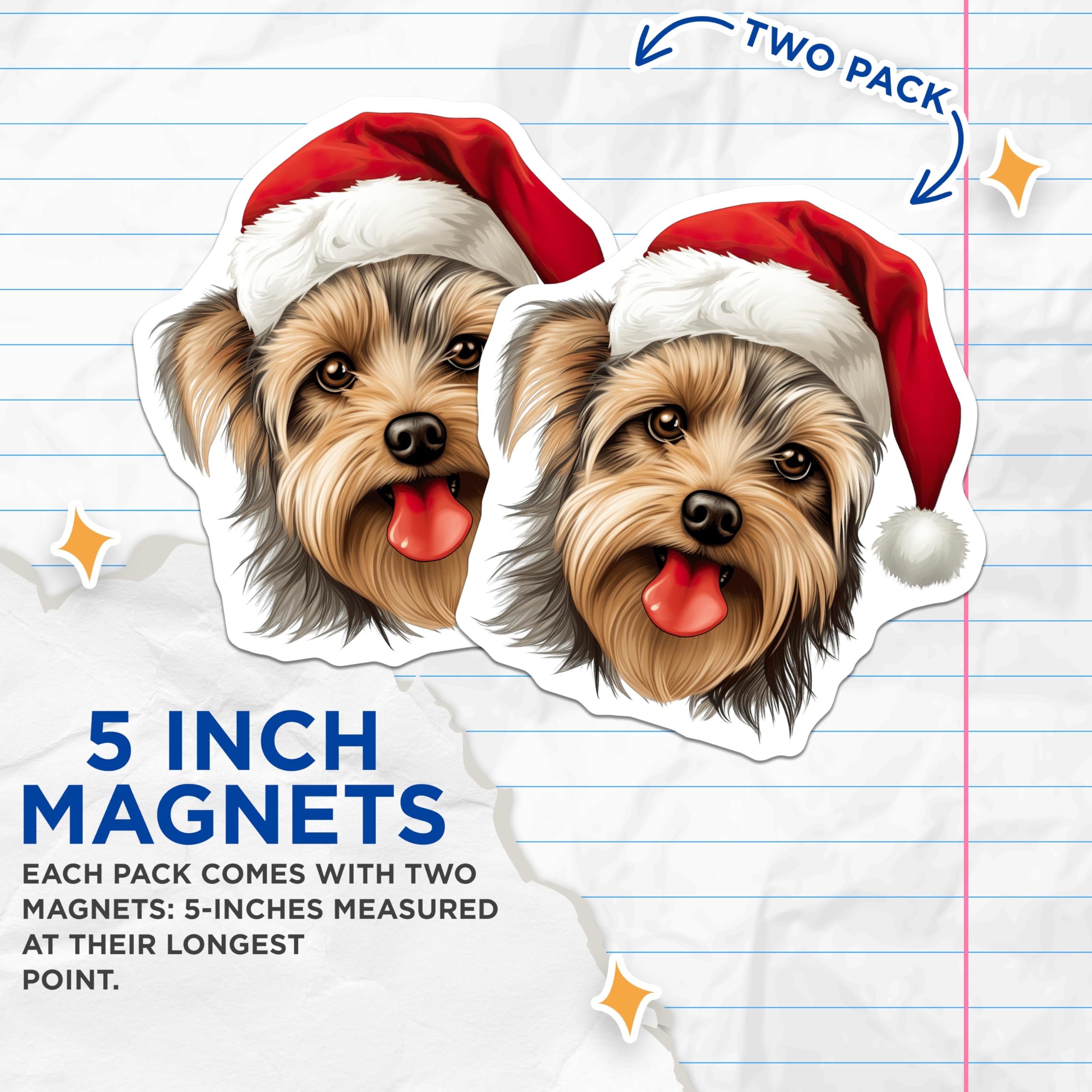 (2 Pack) Christmas Yorkie Dog Magnets - Santa Hat Yorkshire Terrier Decoration - Merry Canine Fridge Accent - 5 Inches On Longest Side - Thick Durable Magnet - Made in USA - MAG24960