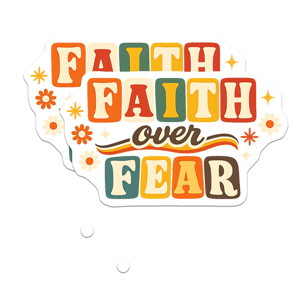 (2 Pack) Faith Over Fear Magnets - Retro Inspirational Decor - Boho Hippie Spiritual Fridge Magnet - 5 Inches On Longest Side - Thick Durable Magnet - Made in USA - MAG21679