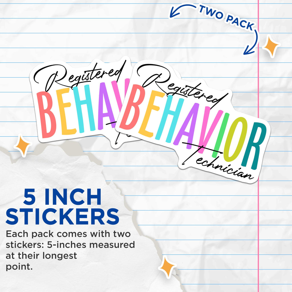 (2 Pack) Registered Behavior Technician Stickers - Colorful RBT Stickers - Inspirational and Motivational Stickers - 5" On Longest Side - Sticks to Any Smooth Flat Surface - Made in USA - BMCS3162