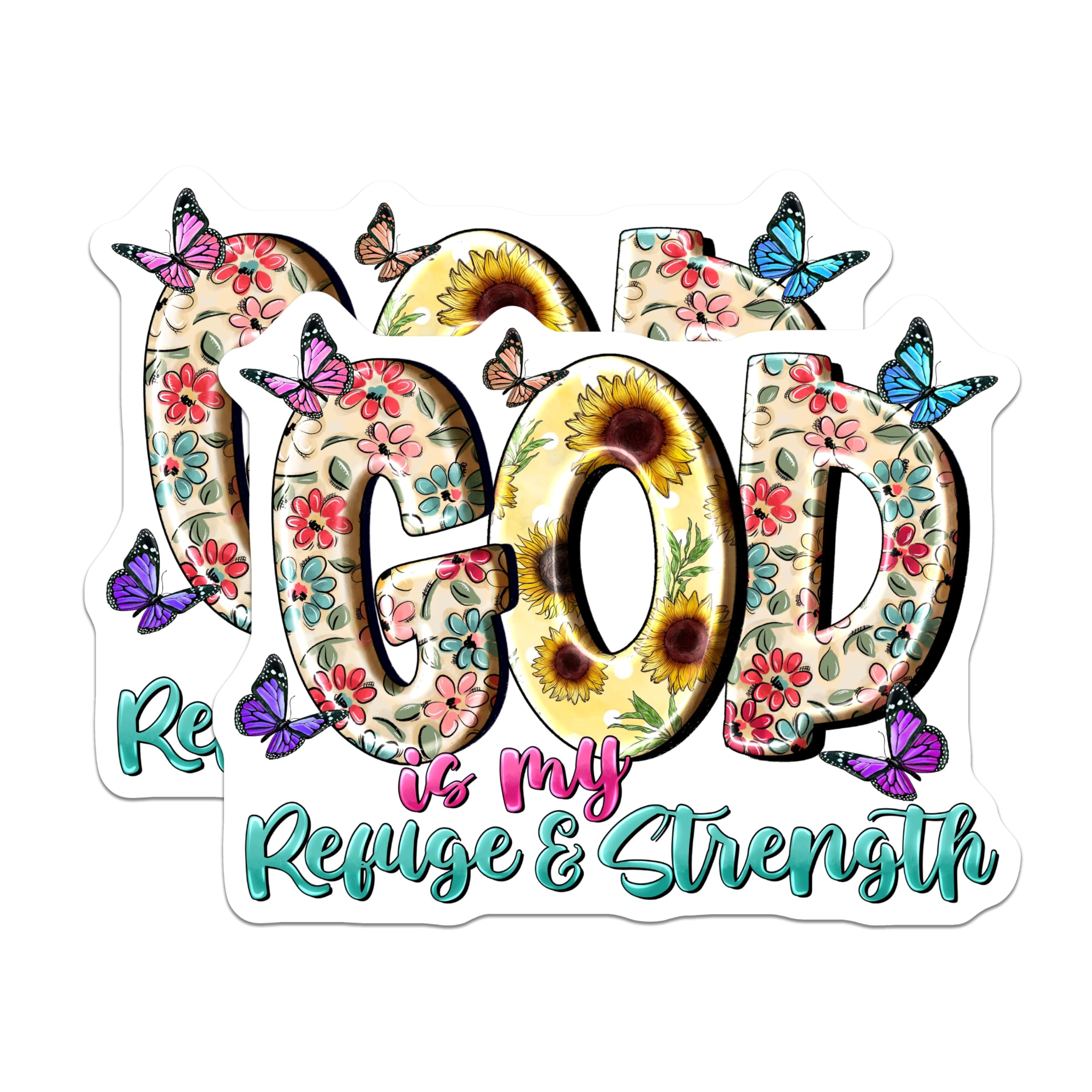 (2 Pack) God is My Refuge Strength Magnets - Christian Bible Verse Sunflower Butterfly Inspirational Decor - 5 Inches On Longest Side - Thick Durable Magnet - Made in USA - MAG25523
