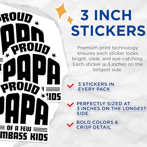 (3 Pack) Proud Papa Decals - Funny Dad Saying - Dad Decal - 3 Inches On Longest Side - Easy Peel & Apply - Made in USA - 3MCS4042