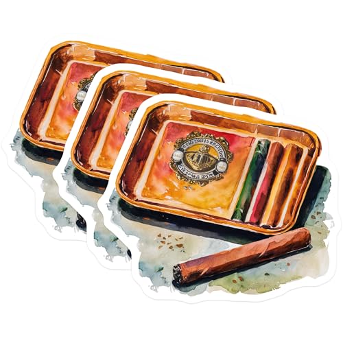 (3 Pack) Cigar Decals - Smoking Stickers - Ashtray Art Decals- 3 Inches On Longest Side - Easy Peel & Apply - Made in USA - 3MCS5943