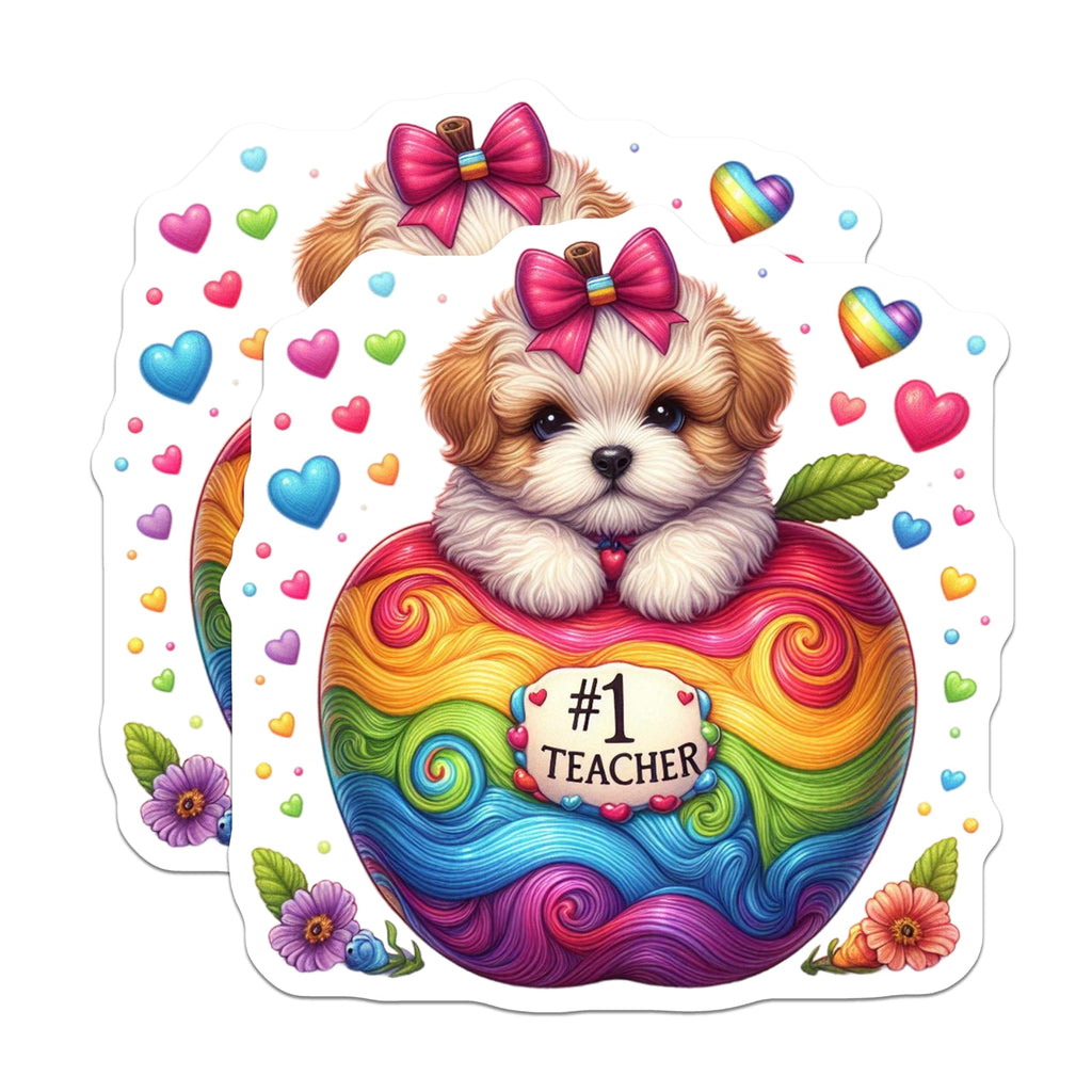 (2 Pack) Teacher Magnets - Puppy Dog Magnets - Rainbow Apple Decor - 5" On Longest Side - Premium Magnet - for Cars, Refrigerators, Toolboxes, Lockers - Made in USA - MAG14242