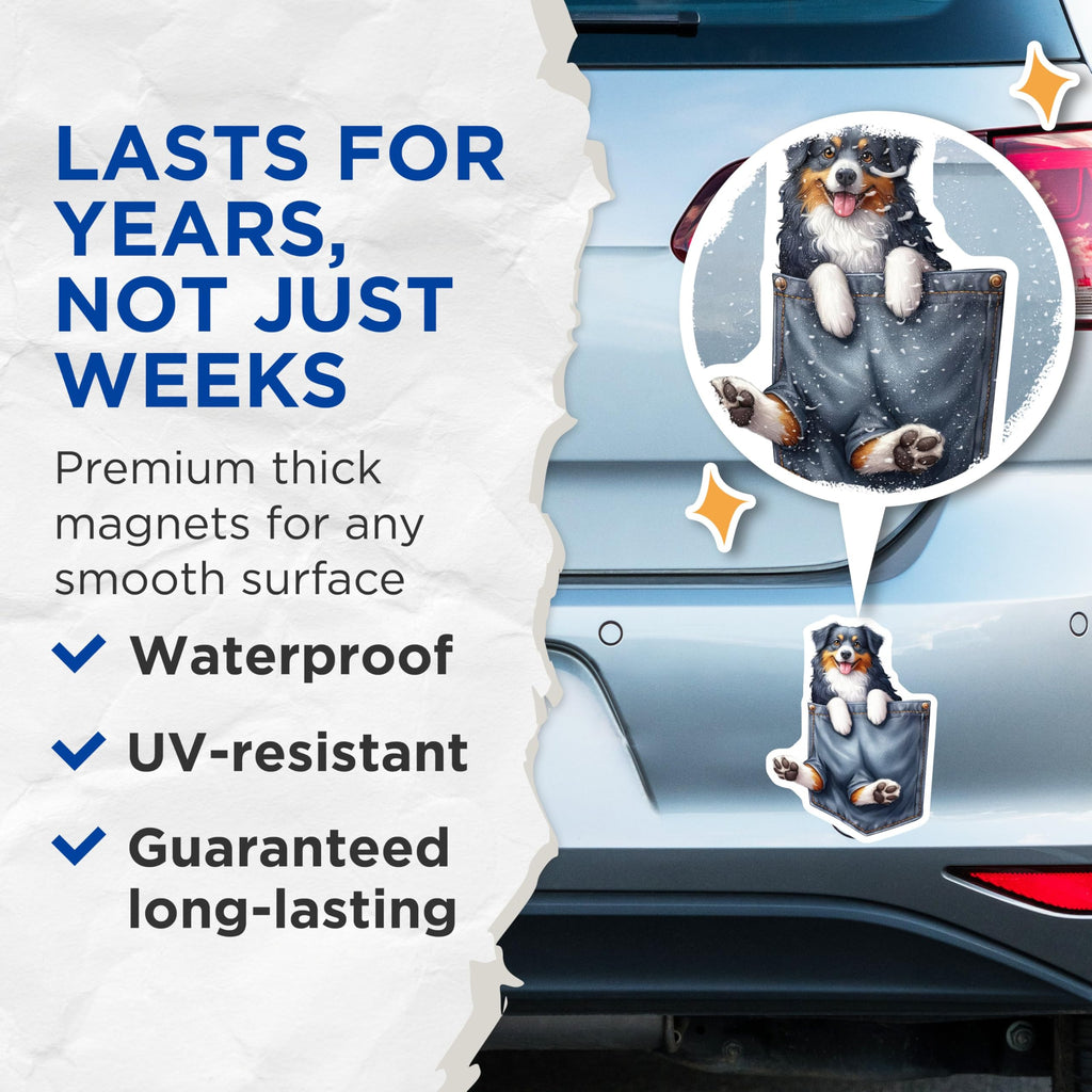 (2 Pack) Cute Dog Magnets - Australian Shepherd Art Magnet - Fun Animal ation for Home or Office - Pet Lover - 5" On Longest Side - for Cars, Fridges, Toolboxes - Made in USA - MAG3814