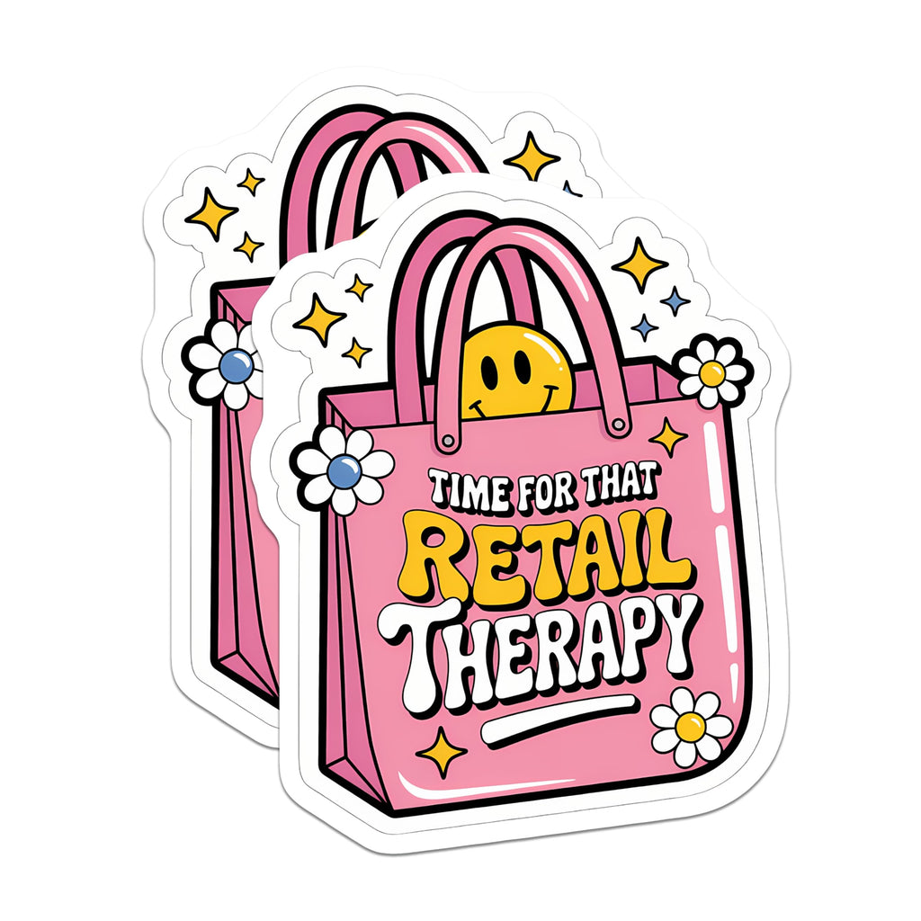 (2 Pack) Retail Therapy Magnets - Cute Groovy Shopping Bag Smiley Face - Aesthetic Fridge Locker Whiteboard Decor Magnet - 5 Inches On Longest Side - Thick Durable Magnet - Made in USA - MAG22230