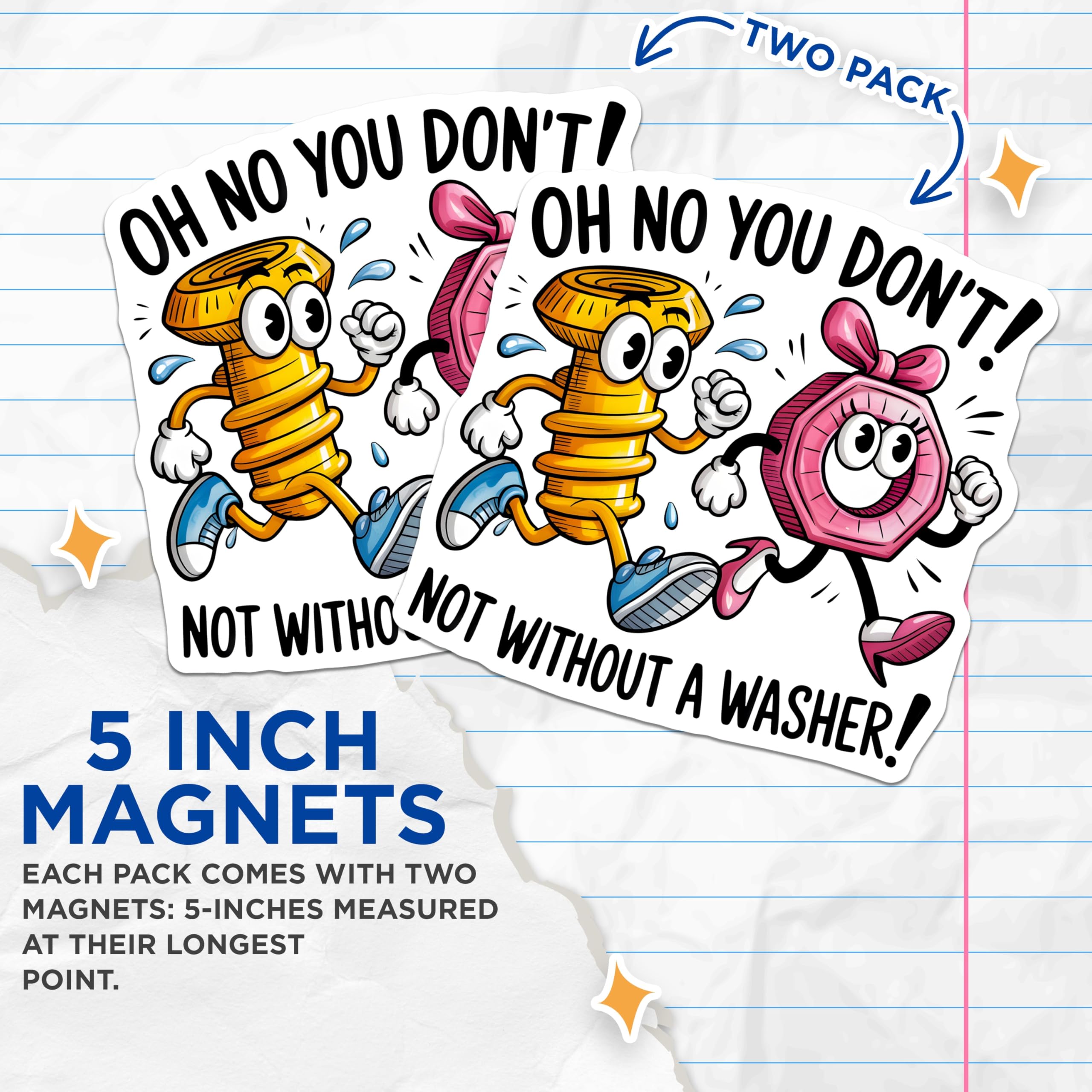(2 Pack) Screw Washer Magnets - Funny Cartoon Magnets - Humor Tool Magnets - 5" On Longest Side - Premium Magnet - for Cars, Refrigerators, Toolboxes, Lockers - Made in USA - MAG14711