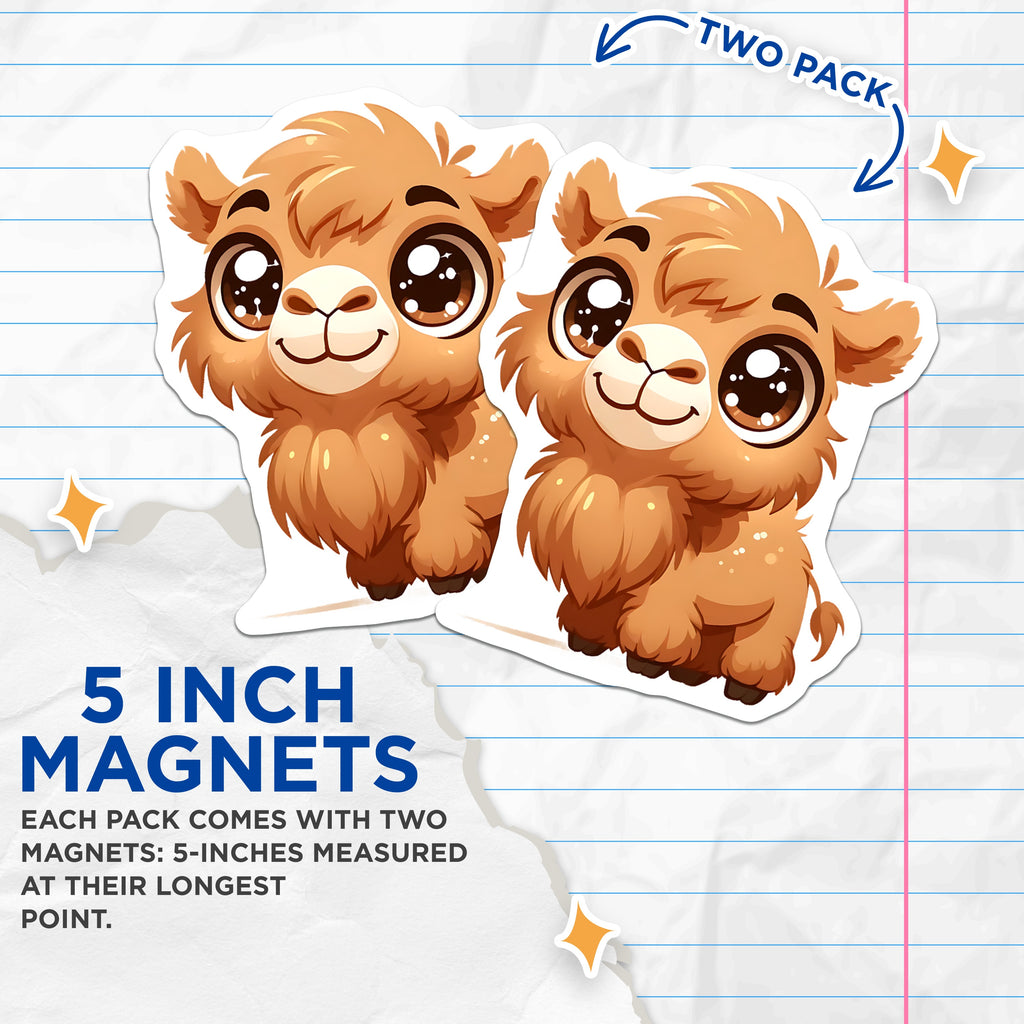(2 Pack) Cute Big Eyed Baby Camel Magnets - Adorable Kawaii Animal Decor - Fridge Locker Nursery Room Accent - 5 Inches On Longest Side - Thick Durable Magnet - Made in USA - MAG39683