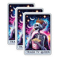 (3 Pack) Trash TV Queen Decals - Skeleton Crown Popcorn - Galaxy Stars Decals - 3 Inches On Longest Side - Easy Peel & Apply - Made in USA - 3MCS4291