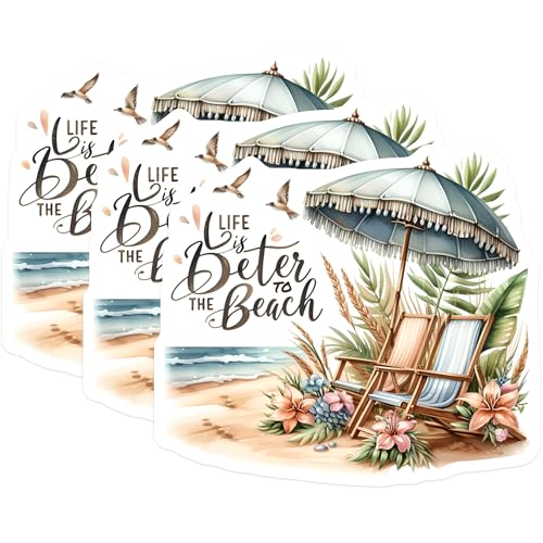 (3 Pack) Beach Life Decals - Summer Vibes - Beach Vacation Decor - 3 Inches On Longest Side - Easy Peel & Apply - Made in USA - 3MCS8067