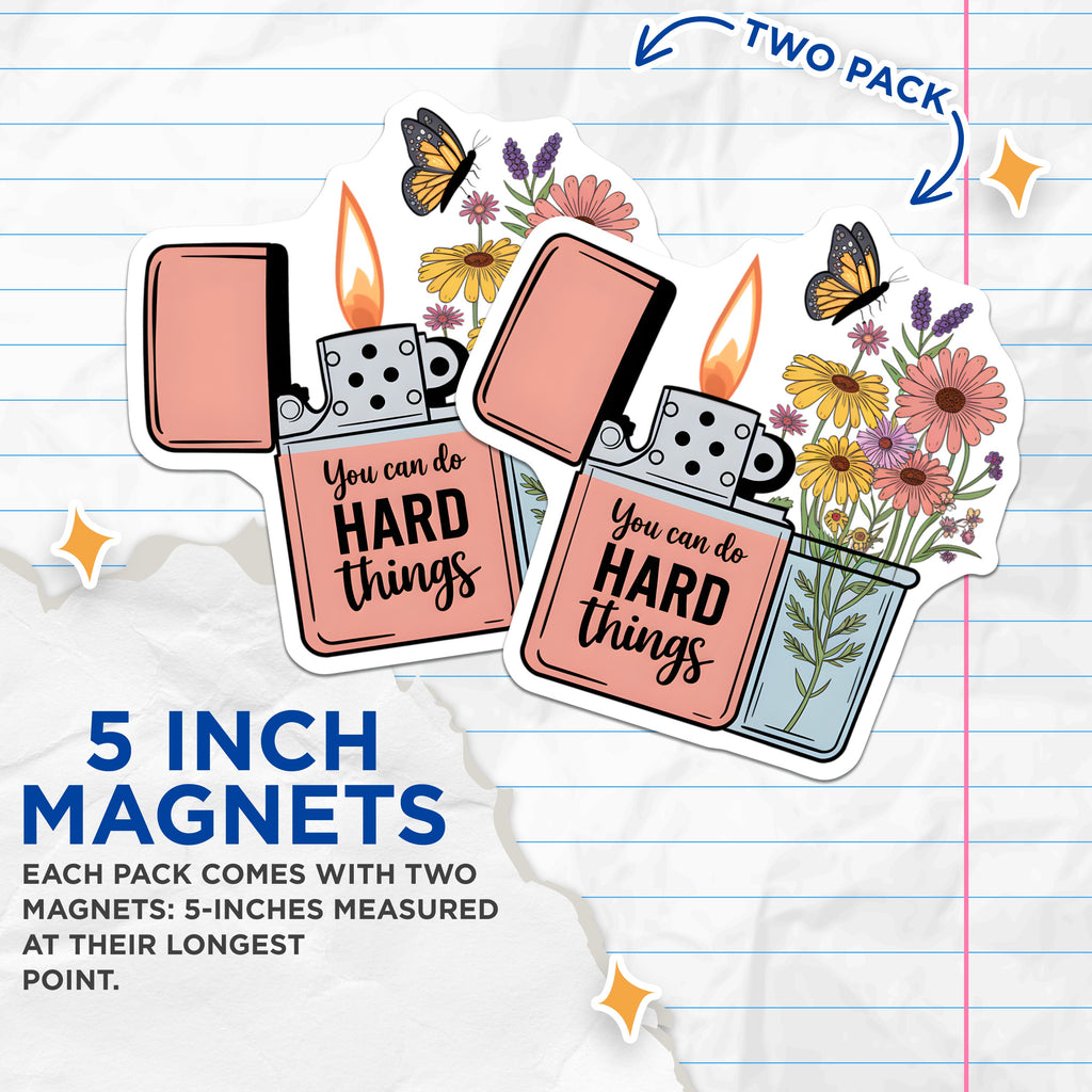 (2 Pack) You Can Do Hard Things Magnets - Motivational Floral Butterfly - Affirmation Fridge Decor - 5 Inches On Longest Side - Thick Durable Magnet - Made in USA - MAG36307