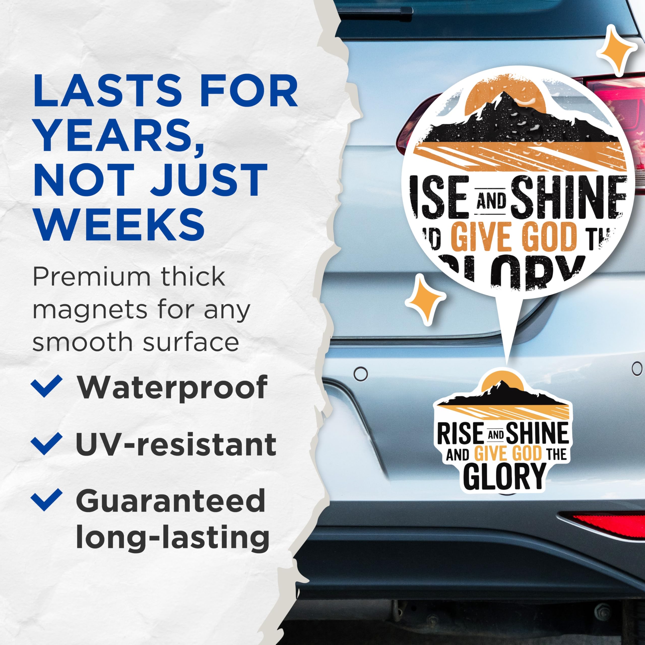 (2 Pack) Rise and Shine Magnets - Mountain and Sun - Christian Home Decor - 5" On Longest Side - Premium Magnet - for Cars, Refrigerators, Toolboxes, Lockers - Made in USA - MAG15609