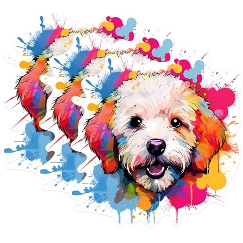 (3 Pack) Cute Dog Decals - Colorful Puppy Art - Laptop Decal - 3 Inches On Longest Side - Easy Peel & Apply - Made in USA - 3MCS0653