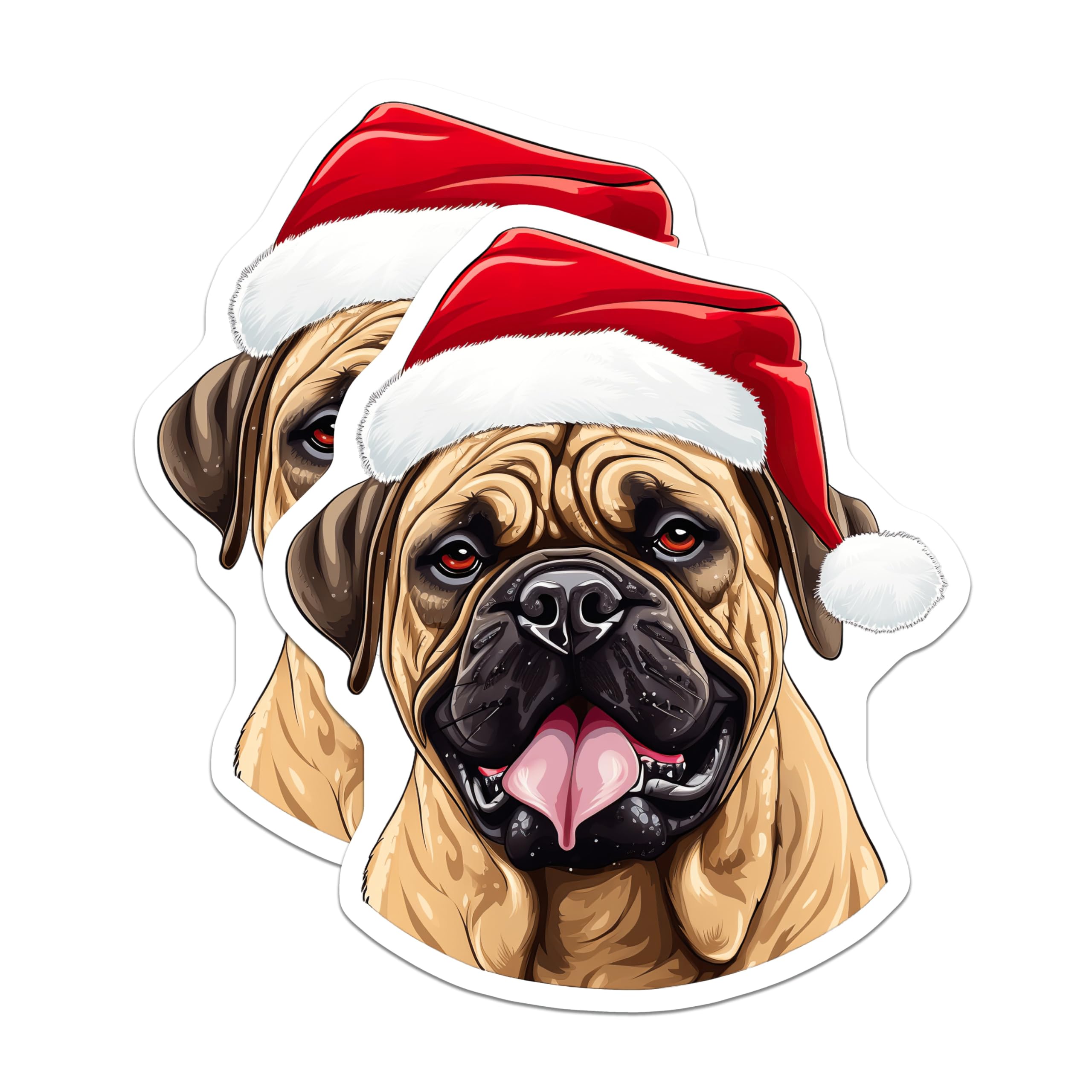 (2 Pack) Bullmastiff Christmas Magnets - Santa Hat Dog - Holiday Pet Decor - Refrigerator Accent - 5 Inches On Longest Side - Thick Durable Magnet - Made in USA - MAG29464