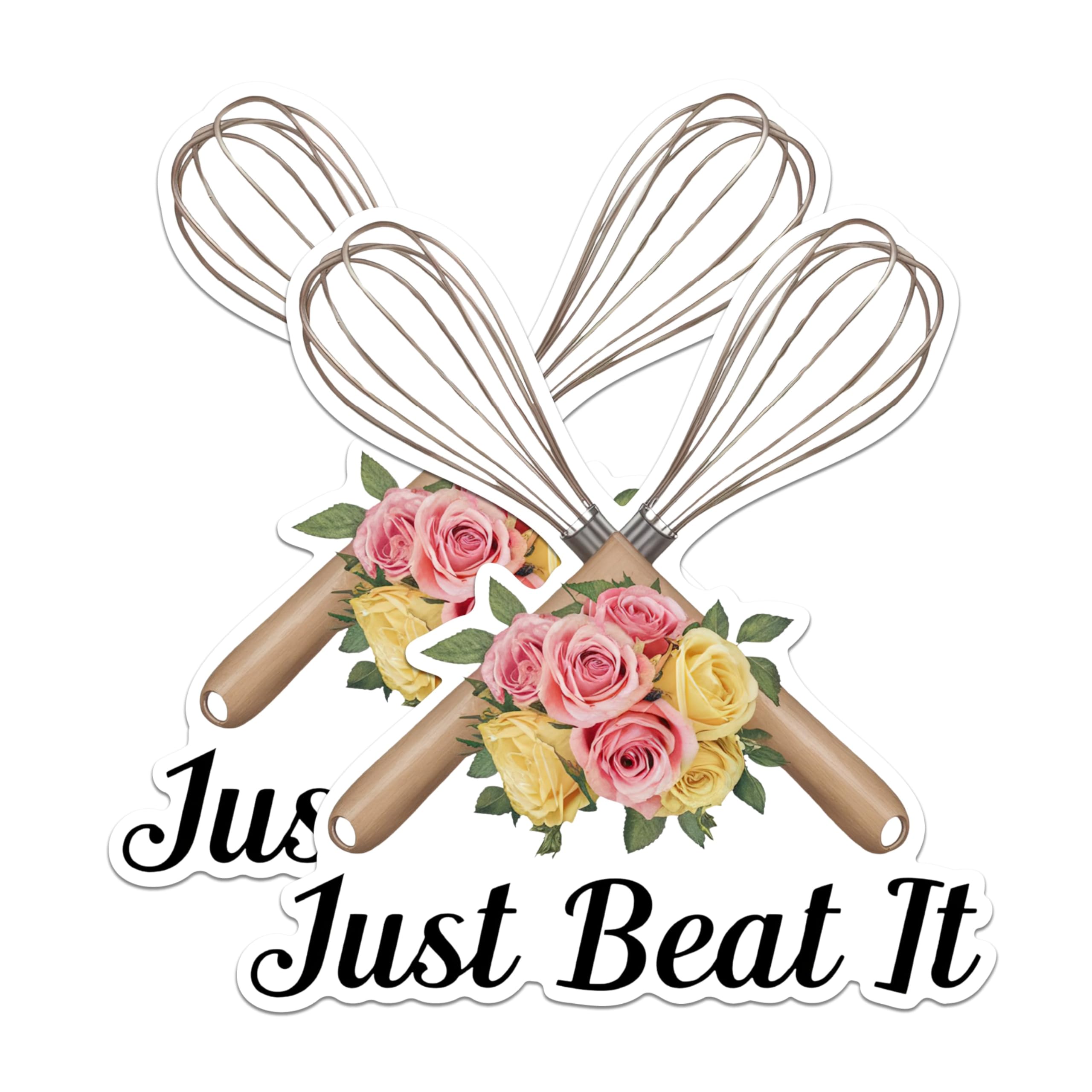 (2 Pack) Just Beat It Stickers - Whisk Cooking Stickers - Funny Kitchen Decor Stickers - 5" On Longest Side - Sticks to Any Smooth Flat Surface - Made in USA - BMCS2986