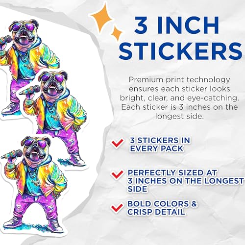 (3 Pack) Rapper Dog Decals - Funny Animal - Laptop Decal - 3 Inches On Longest Side - Easy Peel & Apply - Made in USA - 3MCS8259