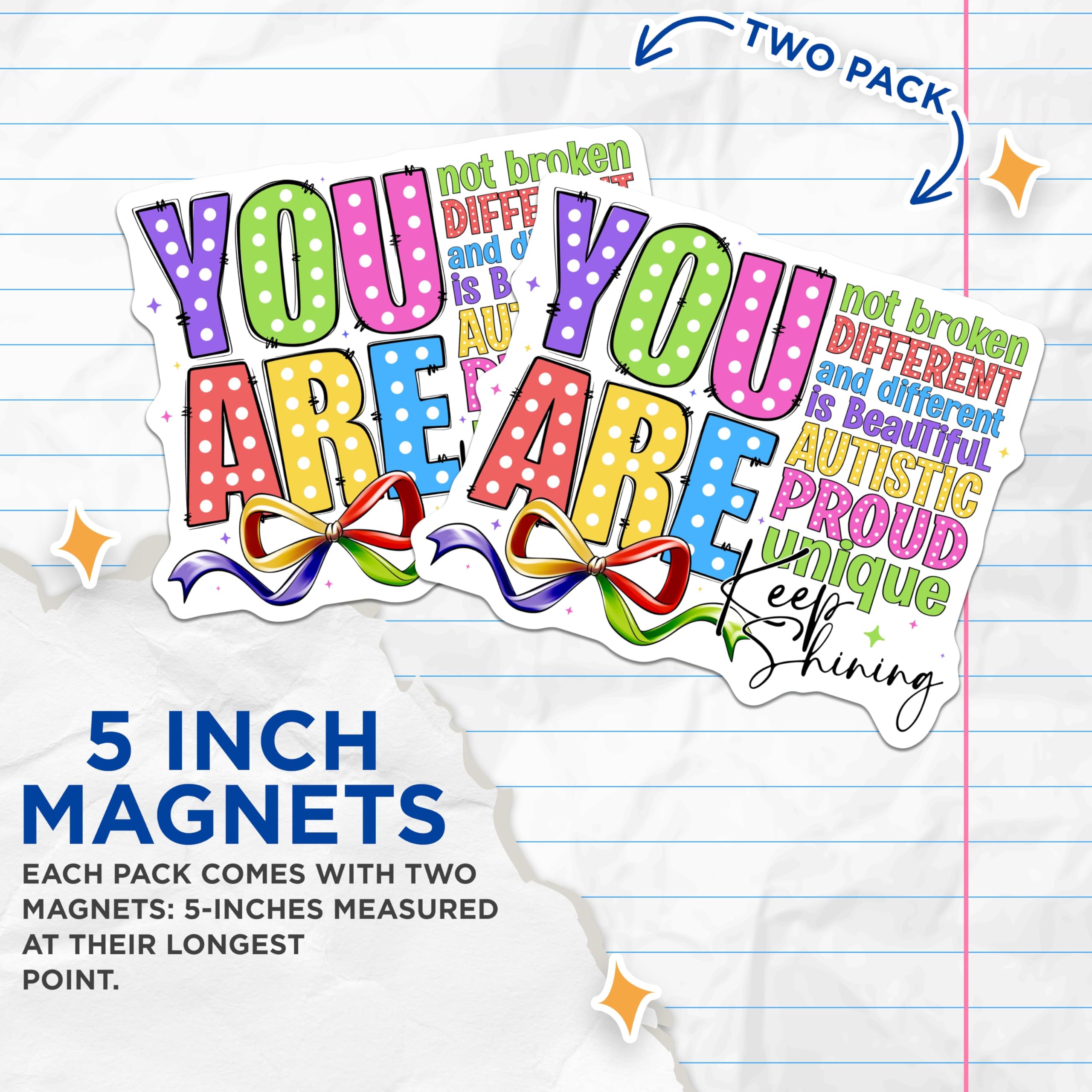 (2 Pack) Autism Acceptance Magnets - Neurodiversity Affirmation - Autistic Pride Unique Beautiful Refrigerator Magnets - 5 Inches On Longest Side - Thick Durable Magnet - Made in USA - MAG29361