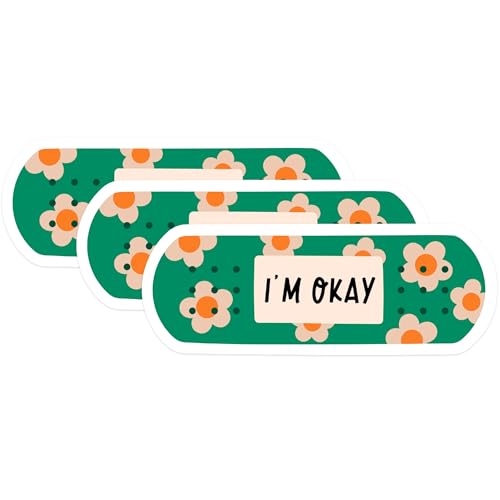 (3 Pack) I'm Okay Decals - Bandage Floral Design - Laptop Decal - 3 Inches On Longest Side - Easy Peel & Apply - Made in USA - 3MCS1189
