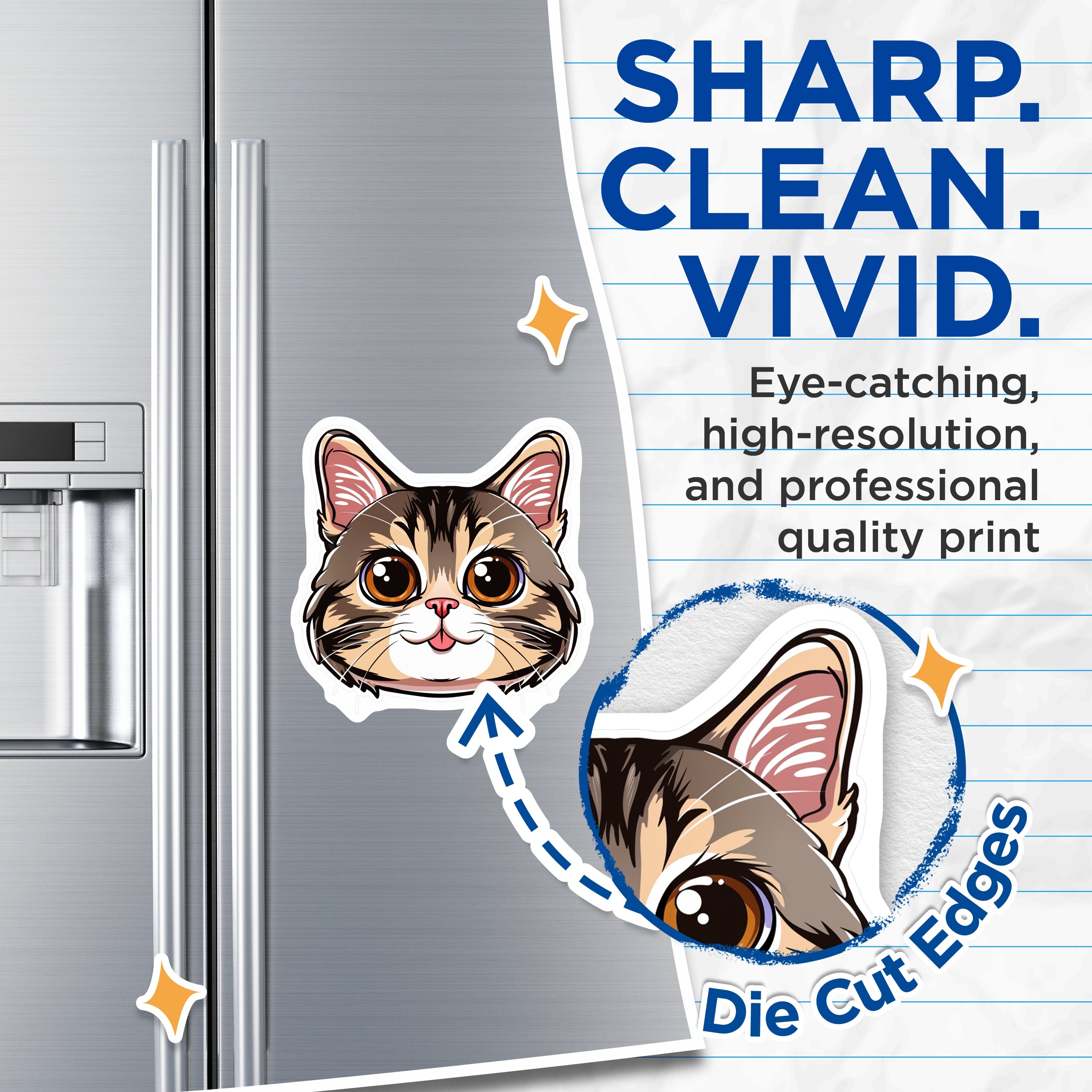 (2 Pack) Cute Cat Face Magnets - Pet Lover Decor - Kawaii Kitty Present - 5 Inches On Longest Side - Thick Durable Magnet - Made in USA - MAG39891