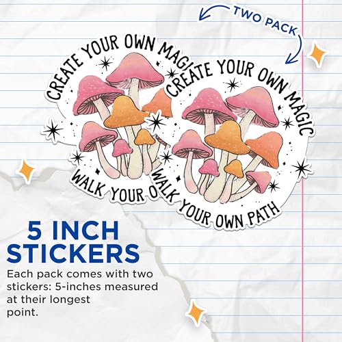 (2 Pack) Inspirational Mushroom Stickers - Motivational Quote Stickers - Create Your Own Magic Stickers - 5" On Longest Side - Sticks to Any Smooth Flat Surface - Made in USA - BMCS2882