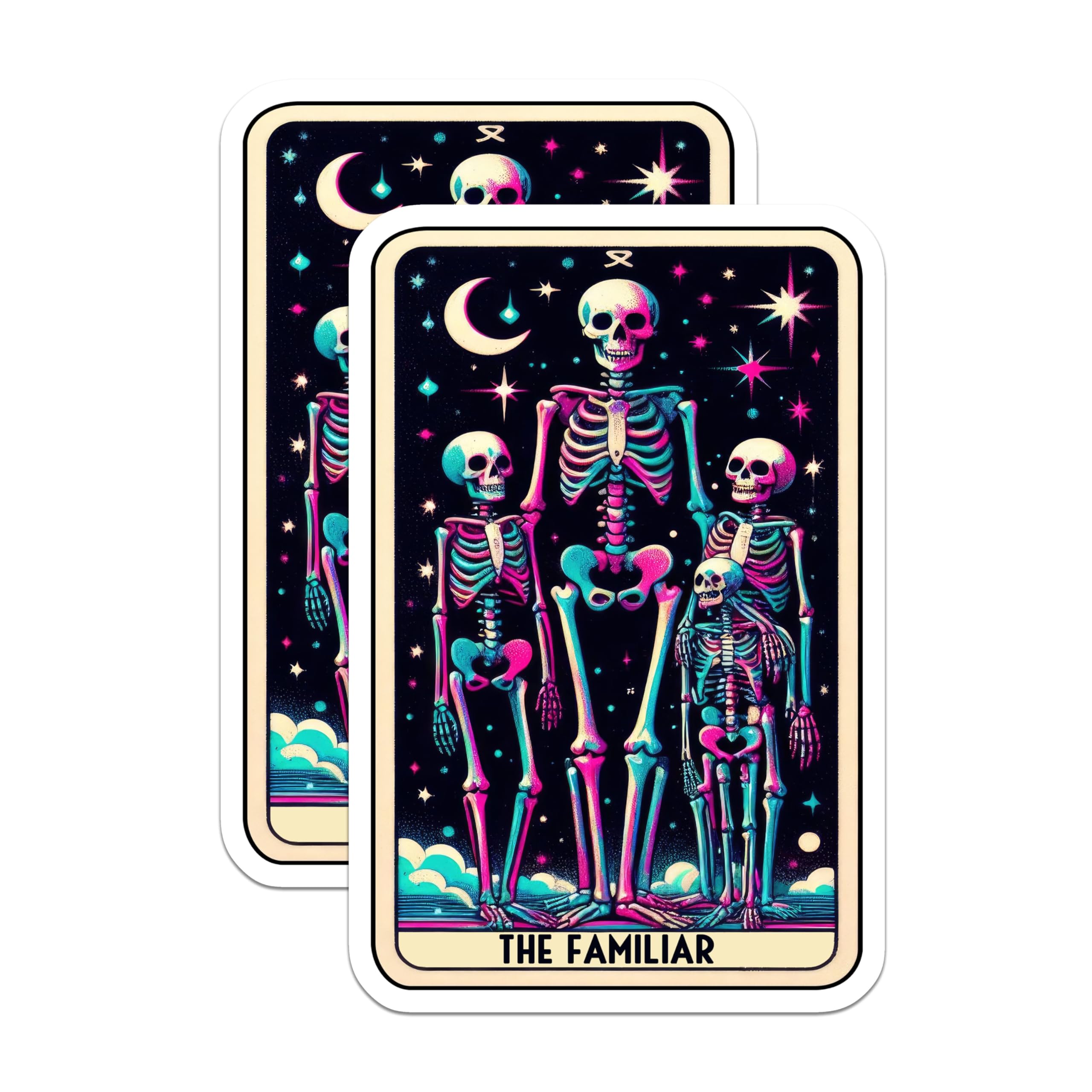 (2 Pack) Skeleton Family Stickers - Gothic Art Stickers - Halloween Decor Stickers - 5" On Longest Side - Sticks to Smooth Flat Surfaces - Made in USA - BMCS5407