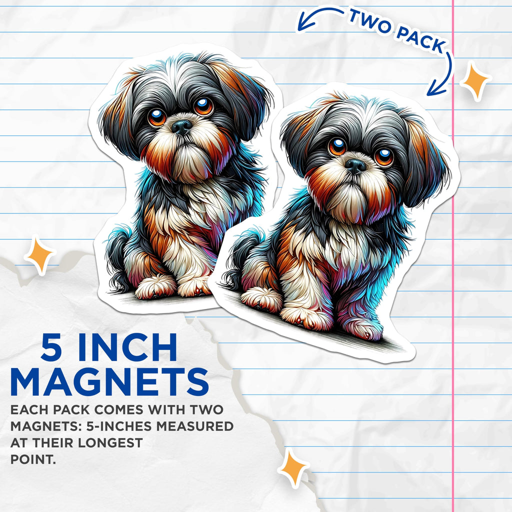 (2 Pack) Shih Tzu Magnets - Adorable Dog - Fridge Decor - Puppy Art - 5" On Longest Side - Premium Magnet - for Cars, Refrigerators, Toolboxes, Lockers - Made in USA - MAG15961
