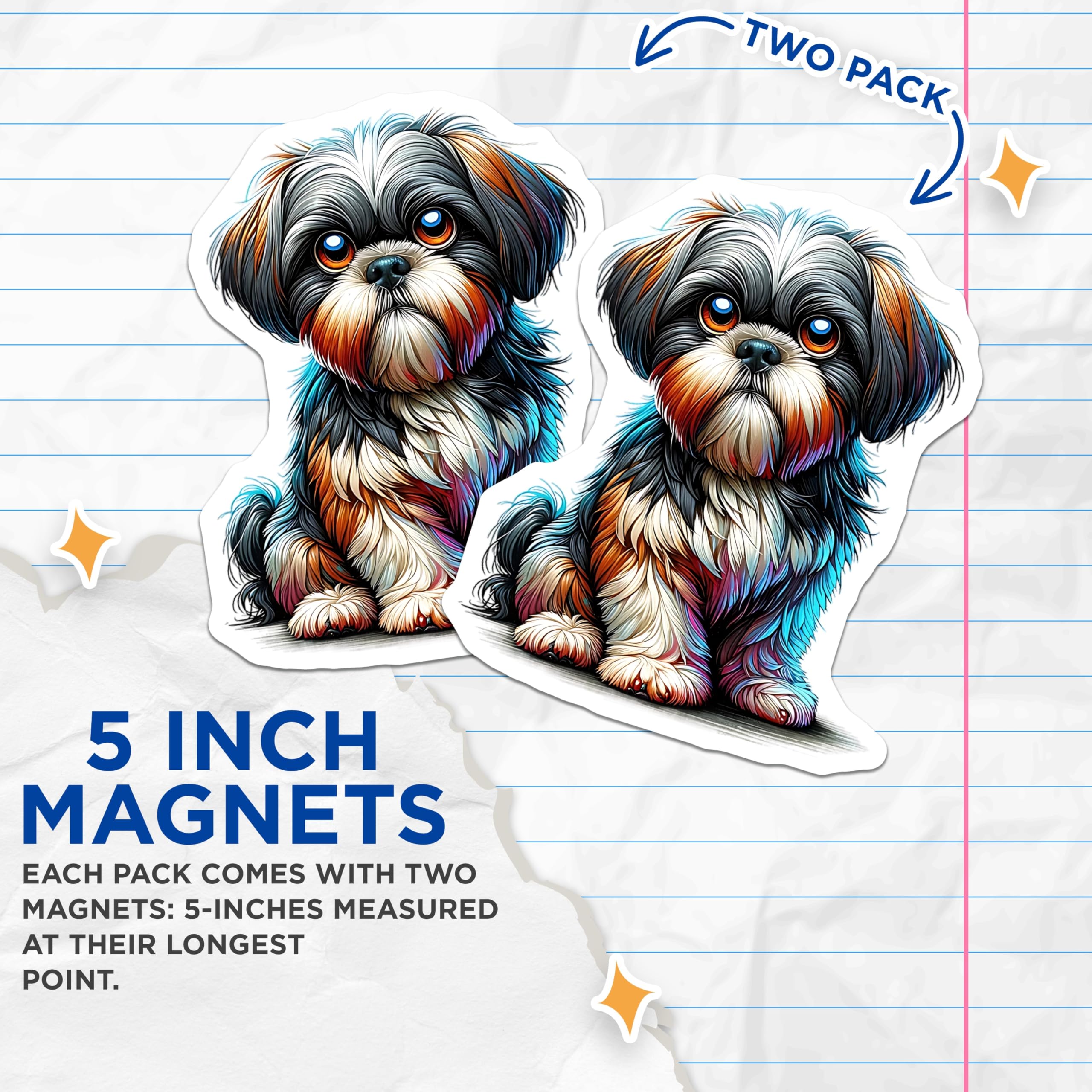 (2 Pack) Shih Tzu Magnets - Adorable Dog - Fridge Decor - Puppy Art - 5" On Longest Side - Premium Magnet - for Cars, Refrigerators, Toolboxes, Lockers - Made in USA - MAG15961